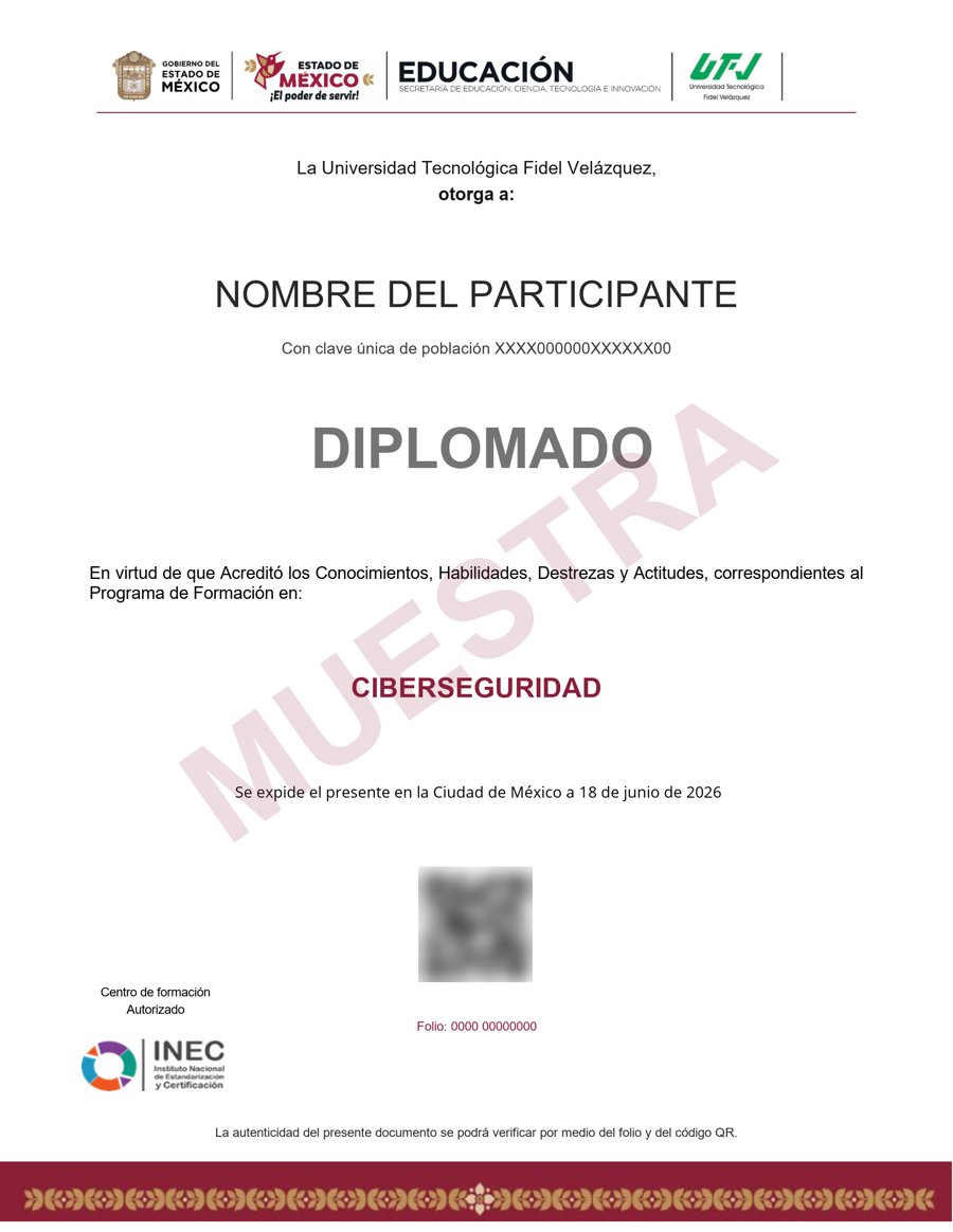 Muestra del certificado: Ciberseguridad